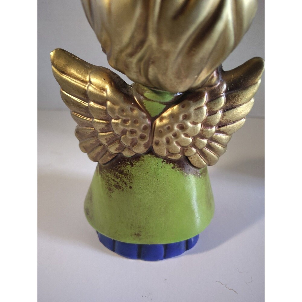 VTG HOLT HOWARD Chalkware Christmas Angel Green Blue Holding Bird Wings Japan 55 - Picture 7 of 14
